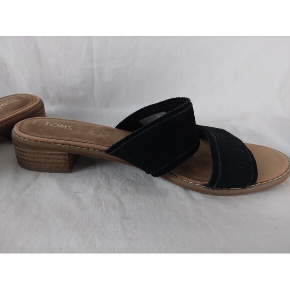 Toms Mariposa Sandals Black Suede Slip On 2 Strap Slide Shoes Womens Size 9 - Picture 5 of 9